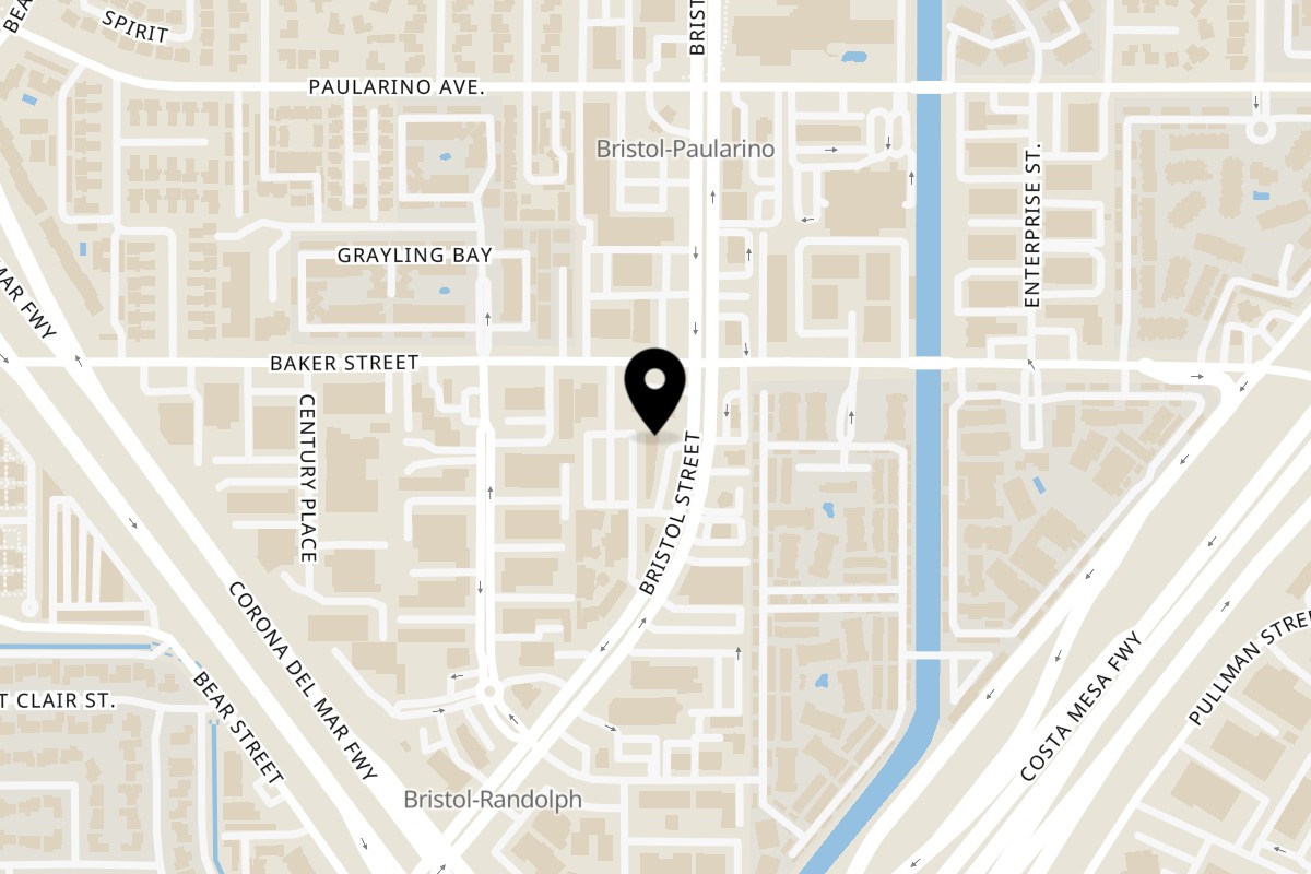 Map showing the location of Slurpin Ramen Bar Costa Mesa (The CAMP) on 2981 Bristol St in Costa Mesa