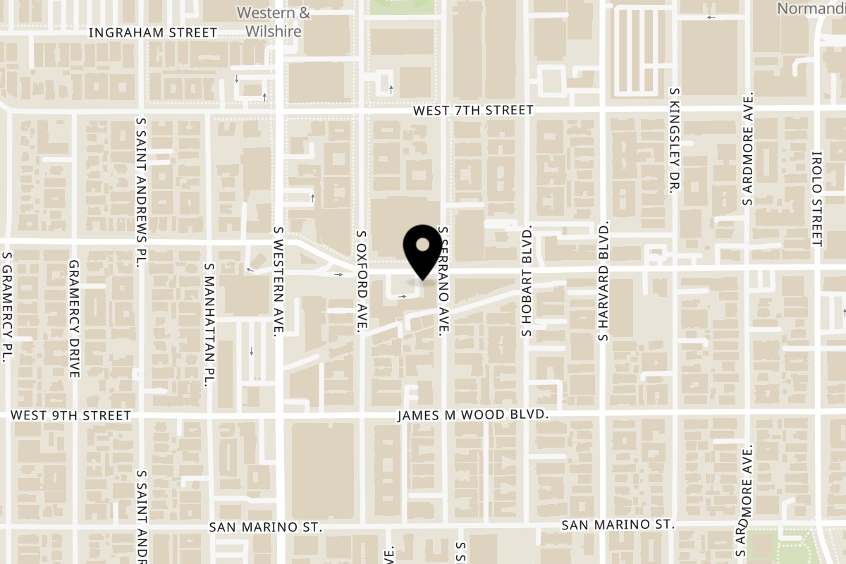 Map showing the location of Slurpin Ramen Bar Koreatown - 8th St on 3500 W 8th St in Los Angeles