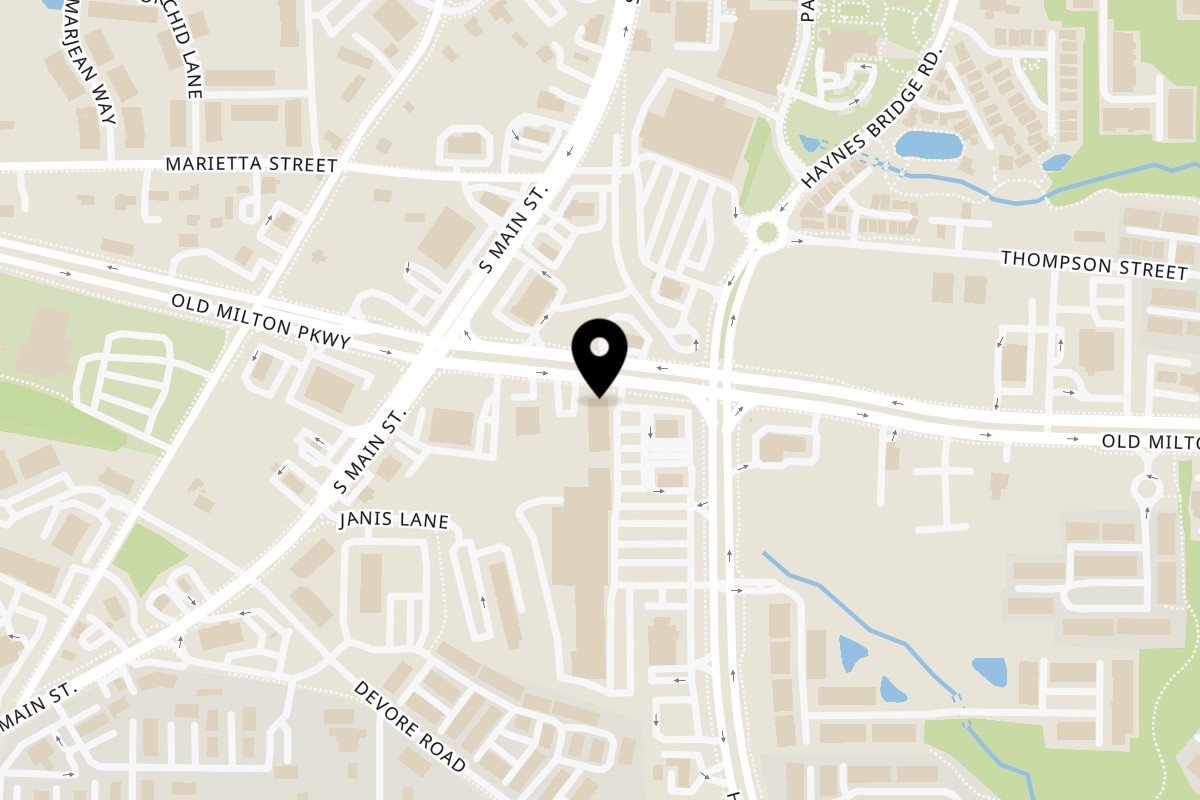 Map showing the location of Slurpin Ramen Bar Alpharetta, GA on 11770 Haynes Bridge Rd in Alpharetta